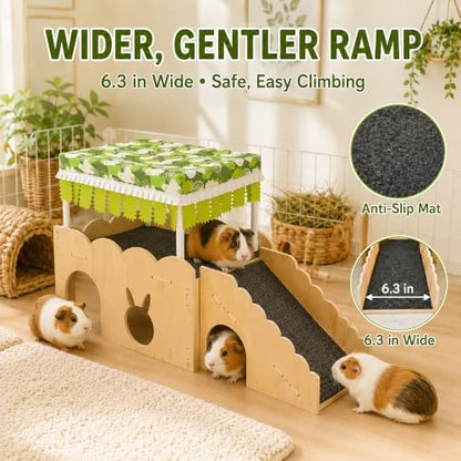 3-in-1 Guinea Pig Hideout Bottomless with Ramp Wood Guinea Pig Accessories