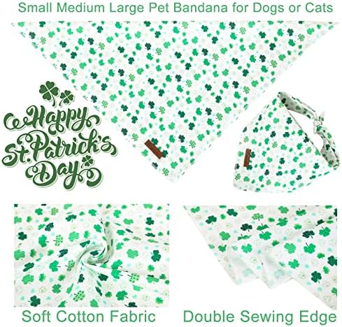 St. Patrick's Dog Bandana, Shamrock Triangle Bid Scarf for Medium Large Dogs, Cotton Kerchief for Girl Boy Puppies, Cute Spring Green Bandana