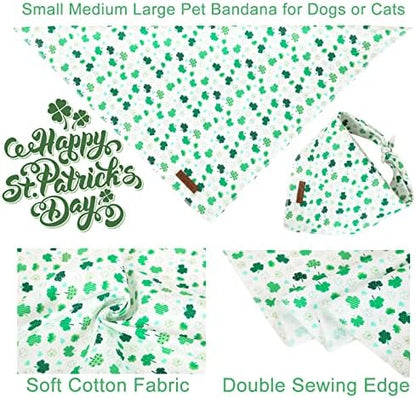 St. Patrick's Dog Bandana, Shamrock Triangle Bid Scarf for Medium Large Dogs, Cotton Kerchief for Girl Boy Puppies, Cute Spring Green Bandana