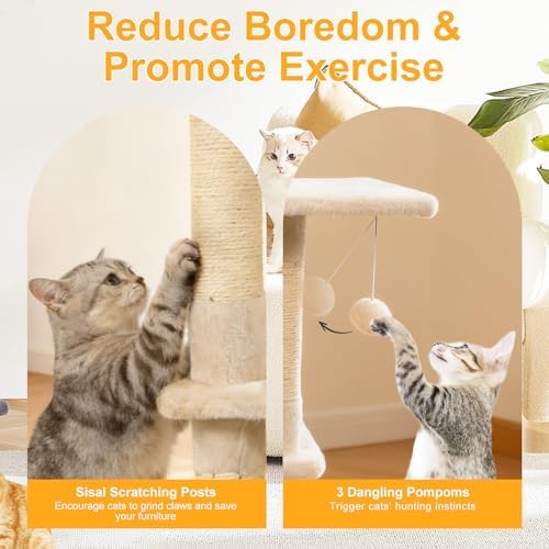 DORTALA Cat Tree for Indoor Cats, 58" Tall Cat Tower with Top Perch, Condo, Hammock, Sisal Scratching Posts, 3 Dangling Balls, Platforms, Multi-Level Pet Climbing Furniture Playground (Beige)