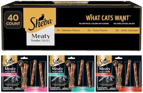 Sheba Meaty Tender Sticks Cat Treats, Chicken, Salmon, & Tuna, 40 Count