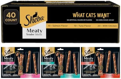 Sheba Meaty Tender Sticks Cat Treats, Chicken, Salmon, & Tuna, 40 Count