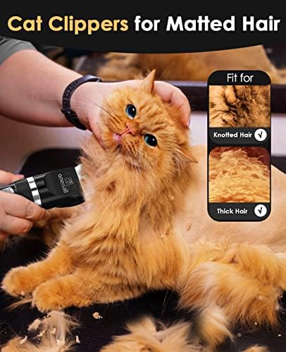oneisall Quiet Cat Clippers for Matted & Long Hair 2-Speed Cat Grooming Kit