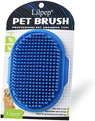 Dog Grooming Brush, Lilpep Pet Shampoo Bath Brush Soothing Massage Rubber Comb with Adjustable Ring Handle for Long Short Haired Dogs and Cats (Blue, pack of 1)