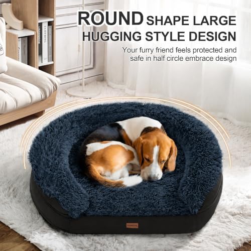 3.7 inch Thickened Orthopedic Dog Beds for Medium Dogs, Supportive Dog Sofa Bed with 28D Egg-Crate Foam, Removable Washable Plush Cover, Waterproof Lining, Half-Round Design for Puppy,Senior Dog