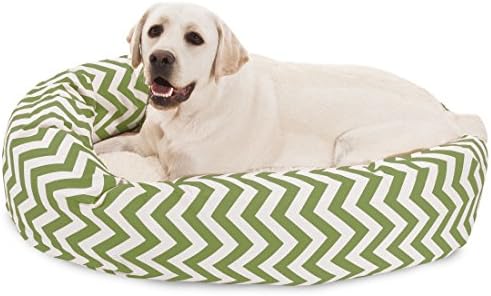 Majestic Pet 40 Inch Chevron Sherpa Calming Dog Bed Washable – Cozy Soft Round Pet Bed with Spine for Head Support - Fluffy Donut Bed 40x29x9 (inch) – Large - SAGE