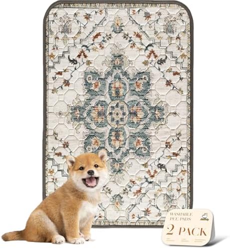 nunubaby Washable Pee Pads for Dogs, Stylish, Non-Slip and Leak-Proof Pee Pads. Reusable Potty Pads for Dogs for Crates and Floors.(Beige/Floral, 24" x36")