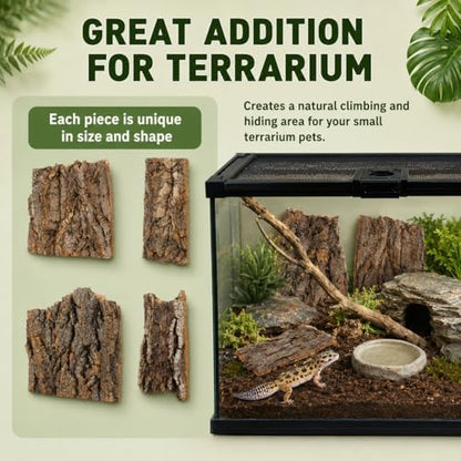 SHINEOFI 4 Pack Natural Cork Bark Reptile Hides for Terrariums