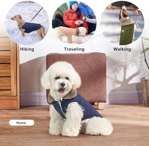 BEAUTYZOO Warm Dog Puffer Jacket Vest, Dog Winter Coat with Harness, Blue L