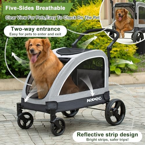 Dog Stroller for Large & Medium Dogs, Dual Entry, 160 lbs Capacity, Gray