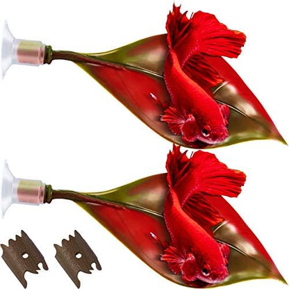 WILLBOND 2 Pcs Red Silicone Betta Fish Bed Leaf Hammock Betta Fish Tank Accessories Decorations for Aquarium Ornaments, Practical Resting Spot, Comfortable and Safe