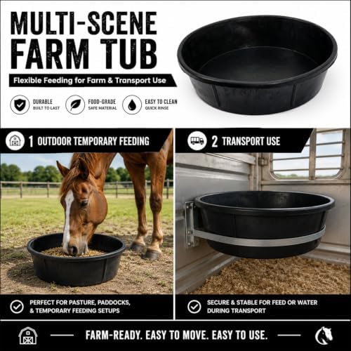 5 Pcs 3 Gallon Rubber Feed Pan with Cleaning Brush for Animals