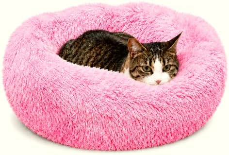 Whiskers & Friends Cat Beds for Indoor Cats, Fluffy Pink Cat Bed Small Dog