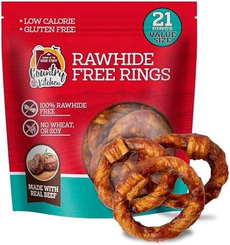 Country Kitchen Rawhide Free, Beef Rings Dog Chews, 21 Count