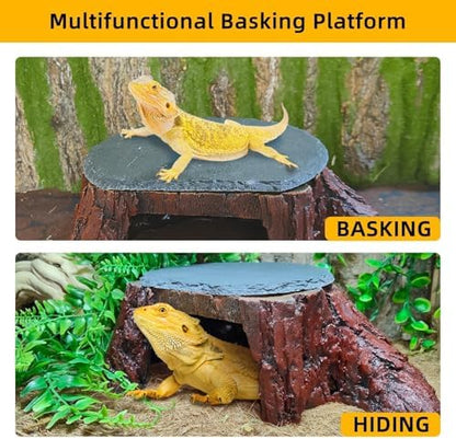 Bearded Dragon Basking Platform,Reptile Hide Cave with Basking Rock