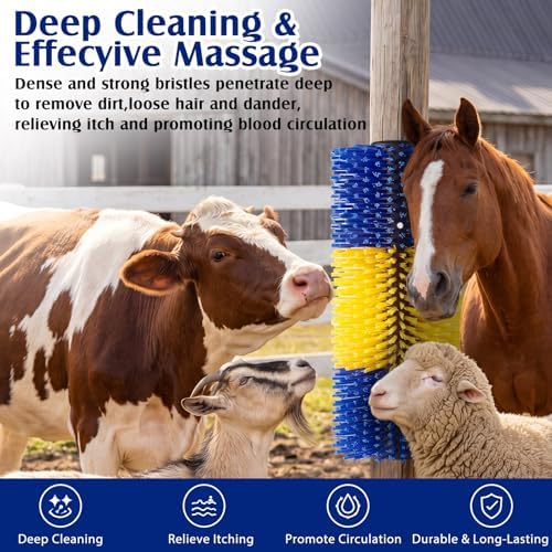 3 Pack Livestock Scratching Brush, Yellow and Blue