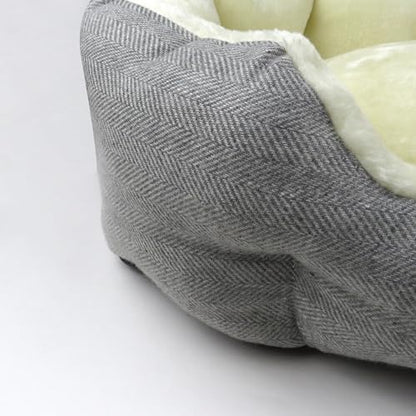 Pet Passion Mello-The Ultra Luxe Bolster Dog Bed with Removable Washable Pillow for All Pet Breeds, Ivory Tweed, Small