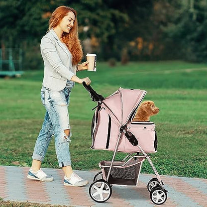 4-Wheel Pet Stroller for Small Dogs and Cats, Up to 33 lb, Pink