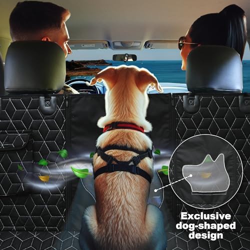 Meginc Dog Car Seat Cover for Back Seat, 54" Waterproof Dog Car Hammock with Mesh Window and Side Flaps, 600D Oxford Fabric Pet Seat Protector for Cars, SUVs & Mid-Size Trucks, Black