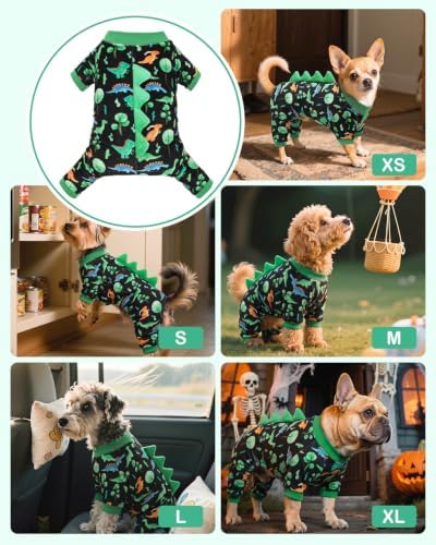 CuteBone Dinosaur Costume Dog Pajamas, Stretchy Spandex Crystal Velvet Sleepwear Coat for Small Dogs, Soft & Warm Pet Outfit Clothes for Cold Weather, Cozy Pullover Design COSP22M