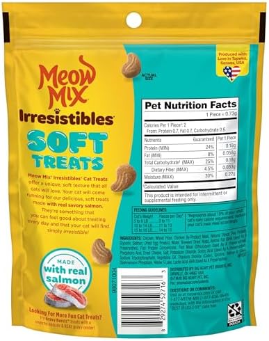 Meow Mix Irresistibles Soft Cat Treats Made With Real Salmon,3 Oz. Pouch,(Pack of 10)