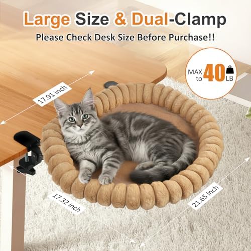 Pawow Large Cat Desk Bed, 90° Foldable, Sturdy Dual Clamp Cat Hammock Perch