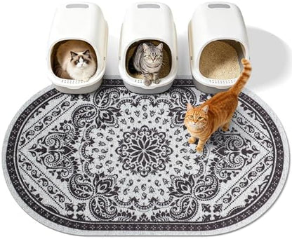 Cat Litter Mat,40"x30" High Density PVC Litter Rug Trapping Mat, Non-Slip, Waterproof & Urine-Proof Kitty Litters Catcher Mats, Keep Floor Clean, Soft on Kitten Paws, Cat Essentials Black