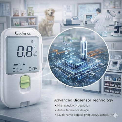 Pet Glucose & Lactate Monitor Kit, Pet Blood Analyzer for Dogs & Cats with Meter, 25 Glucose Strips & 25 Lactate Strips, Fast 10s Results, 0.8µL Sample for Horse Training, Equine Performance & Working Dog Training