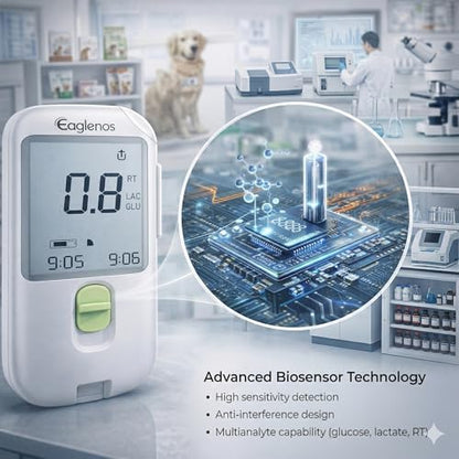 Pet Glucose & Lactate Monitor Kit, Pet Blood Analyzer for Dogs & Cats with Meter, 25 Glucose Strips & 25 Lactate Strips, Fast 10s Results, 0.8µL Sample for Horse Training, Equine Performance & Working Dog Training