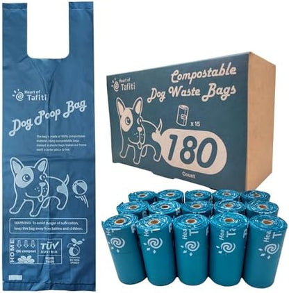 Dog Poop Bags with Handles, 180 Count, Extra Thick Leak-Proof Dog Waste Bags, Certified Compostable, Unscented & Eco-Friendly, 9 x 13 inch (16 inch w/Handles)