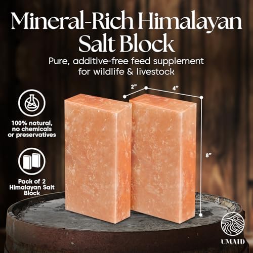 UMAID Himalayan Salt Block – 8x4x2 2-Pack – 100% Natural Mineral Salt Lick for Horses, Cows, Goats & Sheep – Animal Feed Supplement, Long-Lasting Salt Chunks