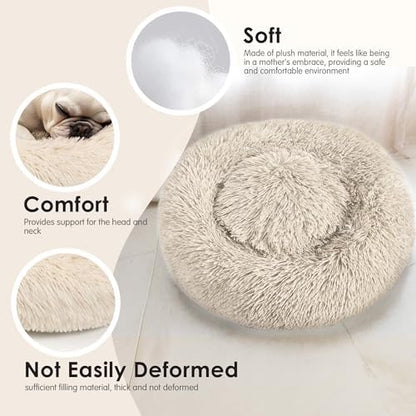 Hoewina Dog & Cat Bed, 20in Cat Beds for Indoor Cats (Light Brown)