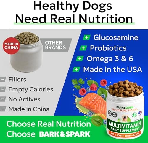 BARK&SPARK Dog Multivitamin Chews with Glucosamine, Omega 3 & Probiotics