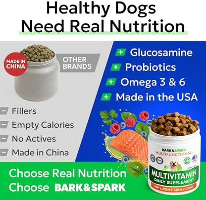 BARK&SPARK Dog Multivitamin Chews with Glucosamine, Omega 3 & Probiotics