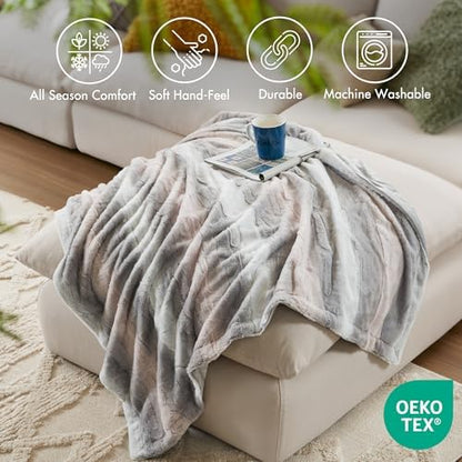 Madison Park Zuri Faux Fur Reversible Throw Blanket, 50 x 60 in, Blush/Grey