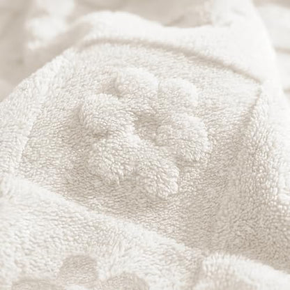 Americanflat 50x60 Jacquard Fleece Throw Blanket - Soft and Breathable Throw Blanket for Couch, Bed, Chair - Fleece Blankets Perfect for Home, Bedroom, or Outdoor Use - Flower Design in Cream