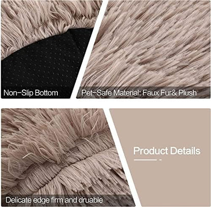 Cat Beds for Indoor Cats - Cat Bed Washable 24 inches, Dog Beds for Small Medium Dogs, Anti Anxiety Round Fluffy Plush Faux Fur Cat Bed, Thick Bottom (Light Brown, Large 24" L x 24" W)
