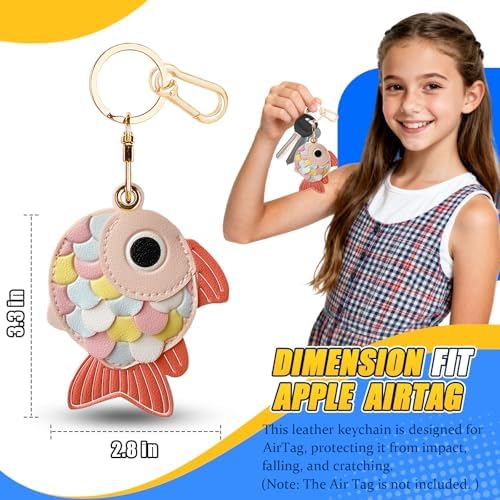 Leather Keychain Holder Case for AirTag, Cute Protective Cover for Apple Airtag KeyChain, GPS Tracker Item Finder