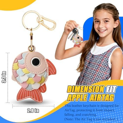 Leather Keychain Holder Case for AirTag, Cute Protective Cover for Apple Airtag KeyChain, GPS Tracker Item Finder