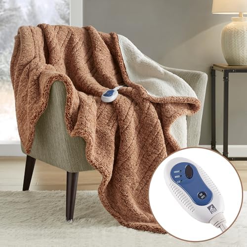 True North by Sleep Philosophy Heated Throw Blanket, 50 x 60, Brown