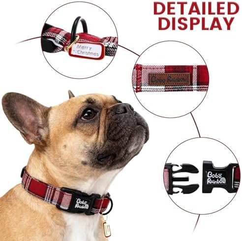 Dog Collars, Christmas Pet Collar Holiday Dog Collar Plaid Print Pet Collar Durable Collar Cute Dog Collar Soft Dog Collars Adjustable Dog Collar Gift Collar for Medium Dogs