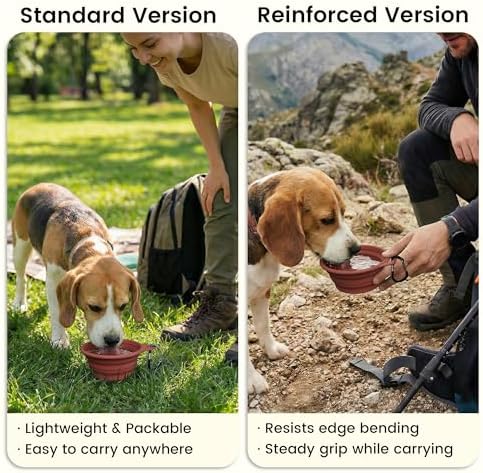 OHMO Small Collapsible Dog Bowls, Steel Rim, 12oz, 2pcs, Coral&Brick Red