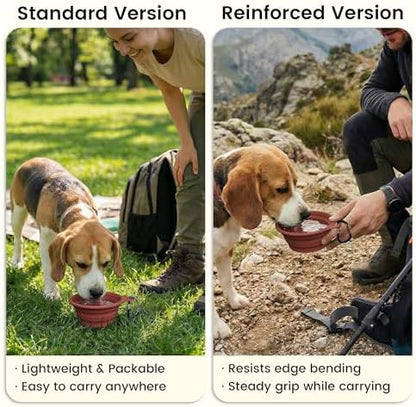 OHMO Small Collapsible Dog Bowls, Steel Rim, 12oz, 2pcs, Coral&Brick Red