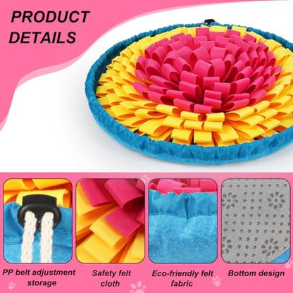 SZEE Snuffle Mat for Dogs, Adjustable Pet Sniff Mat for Interactive Games, Pet Enrichment Toys for Large Medium Small Dogs, Mental Stimulation Training and Slow Eating (Rose Red and Yellow)