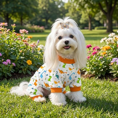 Dog Pajamas for Small Medium Dogs Pjs Orange Dinosaurs Dog Onesie Breathable Puppy Pj Pet Stretchy Soft Sleepwear for Spring Summer Costume-M