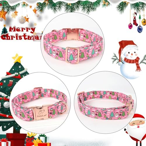 Christmas Dog Collar for Large Dogs - Design Cute Winter Holiday Collars Adjustable Santa Claus Pet Metal Buckle Collar for Puppy Girl Boy Female Dogs L