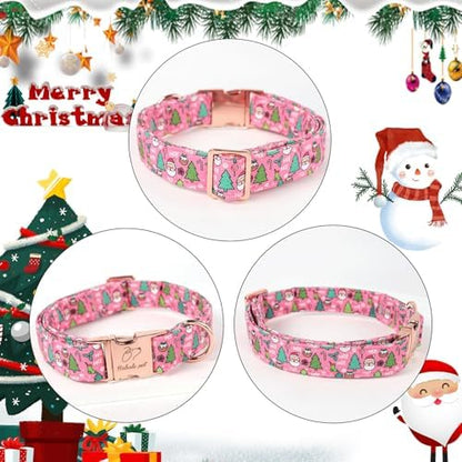 Christmas Dog Collar for Large Dogs - Design Cute Winter Holiday Collars Adjustable Santa Claus Pet Metal Buckle Collar for Puppy Girl Boy Female Dogs L