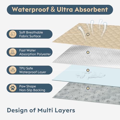 FunFurry Washable Pee Pads for Dogs - 2 Pack Reusable Waterproof Puppy Training Pads, Super Absorbent with Dog Paw Shape Non-Slip Backing (Cream, 41" X 41" - 2 Pack)