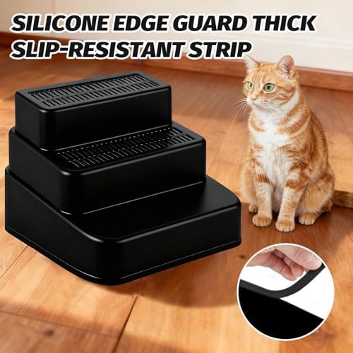 Adjustable 3 Step Litter Box Step, Cat Litter Box Ramp/Catcher White