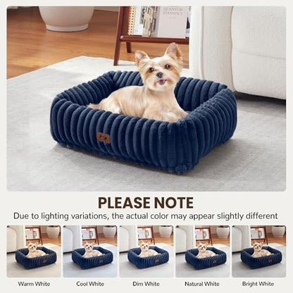 Cute Dog Bed for Small Dogs & Cats,Washable Fluffy Cat Beds for Indoor Cats, Rectangle Orthopedic Memory Foam Puppy Beds with Anti-Slip Bottom, 20 x19 x 7 Inches, Navy